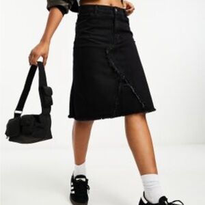 COLLUSION Y2K Black Denim Midi Skirt